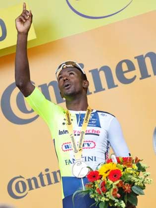 Tour de France 2024 - Stage 03 TURIN, ITALY - JULY 01 : Girmay Biniam (ERI) of Intermarche - Wanty pictured during the podium ceremony of stage 3 of the 111th edition of the Tour de France 2024 cycling race, a stage of 230,5 kms with start in Plaisance and finish in Turin on July 01, 2024 in Turin, Italy, 01 07 2024 Turin Italy  Copyright: xJanxDexMeuleneirx