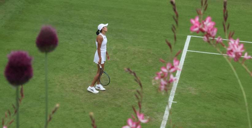 (240701) -- LONDON, July 1, 2024 -- Zhang Shuai reacts during the women s singles first round match between Zhang Shuai of China and Daria Kasatkina of Russia at Wimbledon tennis Championship in London, Britain, on July 1, 2024. ) (SP)BRITAIN-LONDON-TENNIS-WIMBLEDON-DAY 1 HanxYan 
