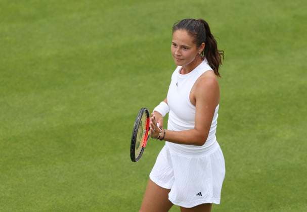 (240701) -- LONDON, July 1, 2024 -- Daria Kasatkina reacts after the women s singles first round match between Zhang Shuai of China and Daria Kasatkina of Russia at Wimbledon tennis Championship in London, Britain, on July 1, 2024. ) (SP)BRITAIN-LONDON-TENNIS-WIMBLEDON-DAY 1 HanxYan 