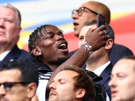 French footballer, Paul Pogba takes photos from the stands prior to kick off France v Belgium, UEFA European Championship, EM, Europameisterschaft 2024, Round of 16, Football, Dusseldorf Arena, Dusseldorf, Germany - 01 Jul 2024 EDITORIAL USE ONLY No use with unauthorised audio, video, data, fixture lists, club league logos or live services. Online in-match use limited to 120 images, no video emulation. No use in betting, games or single club league player publications. Copyright: xKieranxMcManus Shutterstockx 14566634af