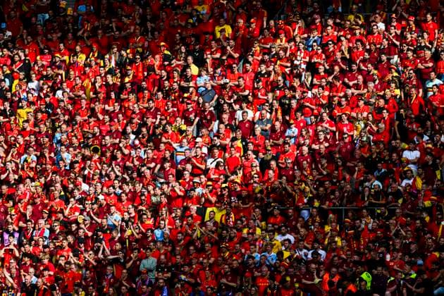 France v Belgium Round of 16 - UEFA EURO, EM, Europameisterschaft,Fussball 2024 DUSSELDORF, GERMANY - JULY 01 : Belgium fans during the UEFA EURO 2024 European Football Championship tournament round of 16 match between France and Belgium at Dusseldorf Arena on July 1, 2024 in Dusseldorf, Germany, 01 07 2024 Dusseldorf Germany  Copyright: xVincentxKalutx