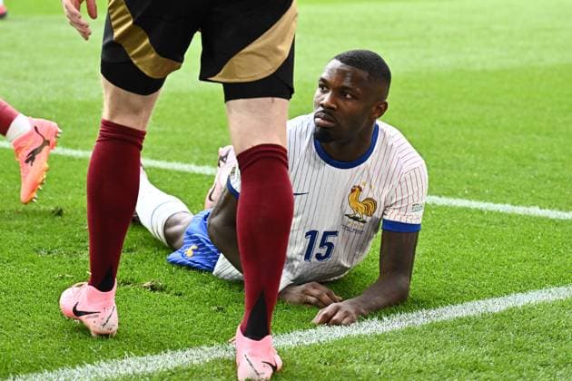 240701 EURO2024 FRANCE VS BELGIUM Marcus Thuram (15) of France pictured during a soccer game between the national teams of France, called les Bleus and Belgium, called the Red Devils in a round of 16 knock out game of the UEFA EURO, EM, Europameisterschaft,Fussball 2024 tournament , on Monday 1 July 2024 in Dusseldorf , Germany . photo isosport Maarten Straetemans Dusseldorf GERMANY  Copyright: xx 471411