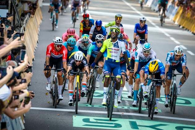 Tour de France 2024 - Stage 03 TURIN, ITALY - JULY 01 : Girmay Biniam (ERI) of Intermarche - Wanty celebrates the win during stage 3 of the 111th edition of the Tour de France 2024 cycling race, a stage of 230,5 kms with start in Plaisance and finish in Turin on July 01, 2024 in Turin, Italy, 01 07 2024 Turin Italy  Copyright: xJanxDexMeuleneirx