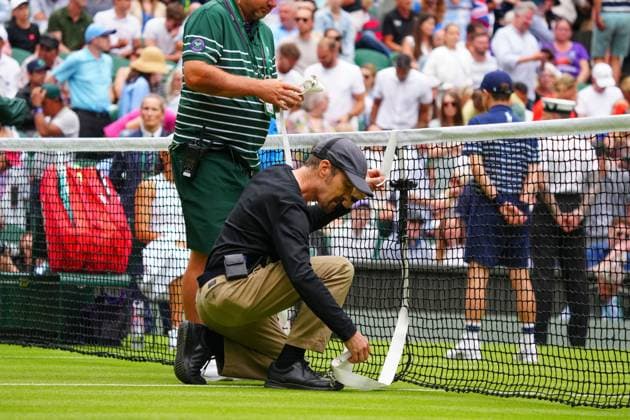 The net is repaired Wimbledon Tennis Championships, Day 1, The All England Lawn Tennis and Croquet Club, London, UK - 01 Jul 2024  Copyright: xJavierxGarcia Shutterstockx 14565033jb