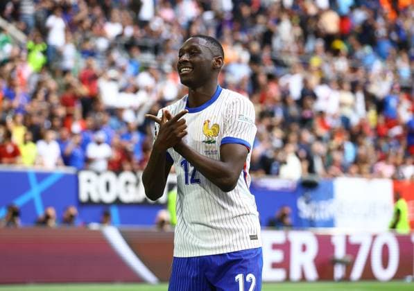 Randal Kolo Muani of France celebrates scoring to make it 1-0 France v Belgium, UEFA European Championship, EM, Europameisterschaft 2024, Round of 16, Football, Dusseldorf Arena, Dusseldorf, Germany - 01 Jul 2024 EDITORIAL USE ONLY No use with unauthorised audio, video, data, fixture lists, club league logos or live services. Online in-match use limited to 120 images, no video emulation. No use in betting, games or single club league player publications. Copyright: xKieranxMcManus Shutterstockx 14566634bs