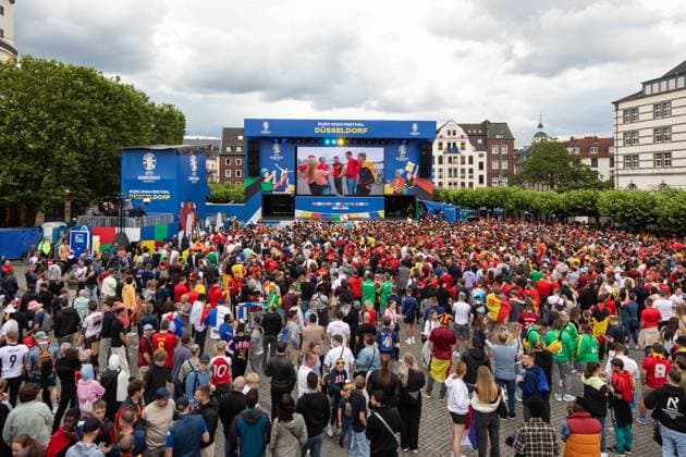 Fan Zone Burgplatz and Rheinufer in Düsseldorf Public Viewing UEFA EURO 2024 France vs. Belgium 01 07 2024 Fan Zone Burgplatz and Rheinufer in Düsseldorf Public Viewing UEFA EURO 2024 France vs. Belgium on 01 07 2024, Düsseldorf Copyright: xBEAUTIFULxSPORTS KennyxBeelex
