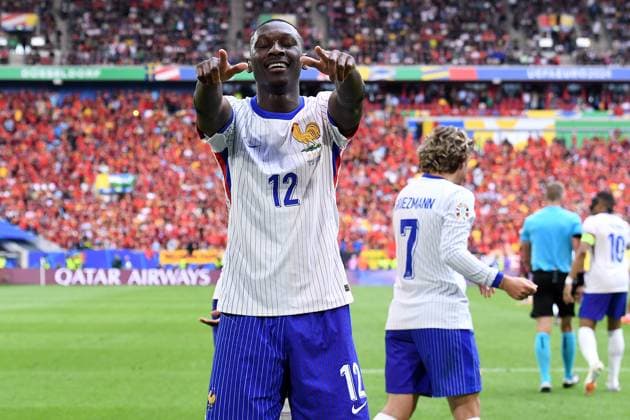 Soccer UEFA EURO 2024 Round of 16 France Belgium on 01 07 2024 at Düsseldorf Arena in Düsseldorf Goal celebration Goal to 1 0 by Randal Kolo Muani France Own goal Jan Vertonghen Belgium xRx