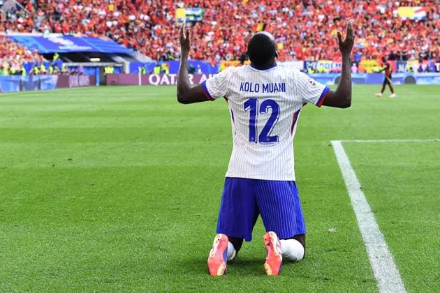 Soccer UEFA EURO 2024 Round of 16 France Belgium on 01 07 2024 at Düsseldorf Arena in Düsseldorf Goal celebration Goal to 1 0 by Randal Kolo Muani France Own goal Jan Vertonghen Belgium xRx