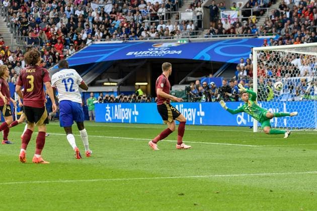 Randal Kolo Muani 12 France scores the goal to make it 1 0 01 07 2024 European Football Championship in Germany France vs Belgium, Merkur Spiel Arena, Duesseldorf, NRW Germany Copyright: xpepphotox xHorstxMauelshagenx pep00321, pep_20240701_hm