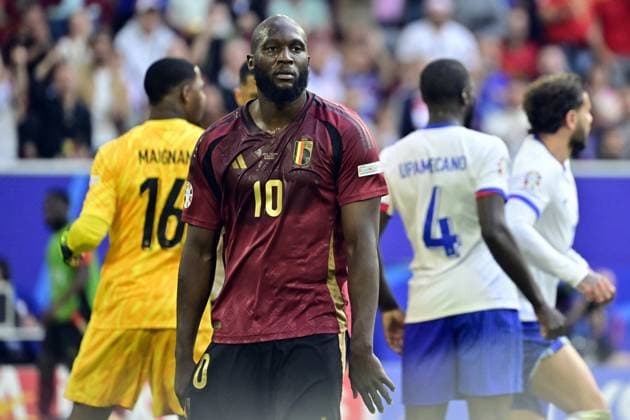 Belgium s Romelu Lukaku reacts during a soccer game between France and Belgian national soccer team Red Devils, Monday 01 July 2024 in Dusseldorf, Germany, the Round of 16 game in the UEFA EURO, EM, Europameisterschaft,Fussball 2024 European championships. DIRKxWAEM  x95647917x