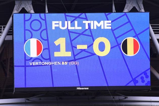 Soccer UEFA EURO 2024 Round of 16 France Belgium on 01 07 2024 at Düsseldorf Arena in Düsseldorf Final score scoreboard video wall 1 0 xRx