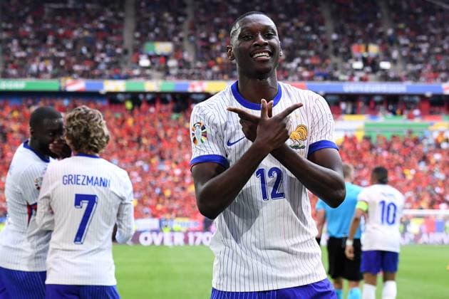 Soccer UEFA EURO 2024 Round of 16 France Belgium on 01 07 2024 at Düsseldorf Arena in Düsseldorf Goal celebration Goal to 1 0 by Randal Kolo Muani France Own goal Jan Vertonghen Belgium xRx