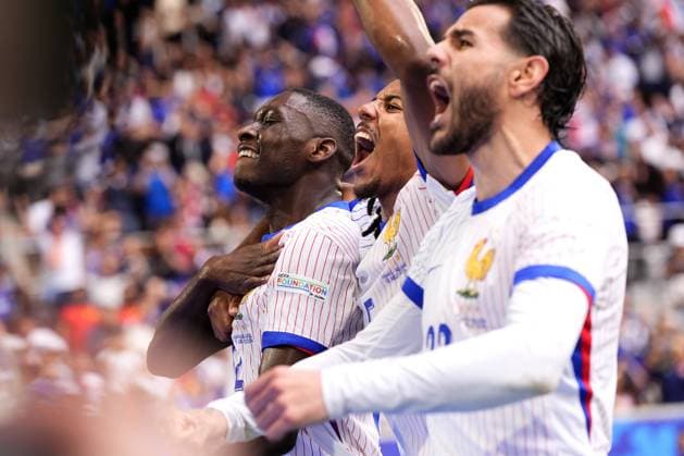 Randal Kolo Muani of France celebrates after scoring goal 1-0 during the Euro 2024 round of 16 soccer match between France and Belgium at the Esprit Arena - Dusseldorf, Germany - Monday 1, July, 2024. - Soccer.  Copyright: xFabioxFerrari LaPressex