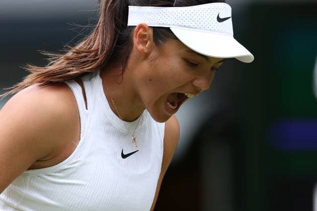 1st July 2024; All England Lawn Tennis and Croquet Club, London, England; Wimbledon Tennis Tournament, Day 1; Emma Raducanu (GBR) celebrates breaking serve during her first round match against Renat Zarazua (MEX)  ActionPlus12662388 ShaunxBrooks