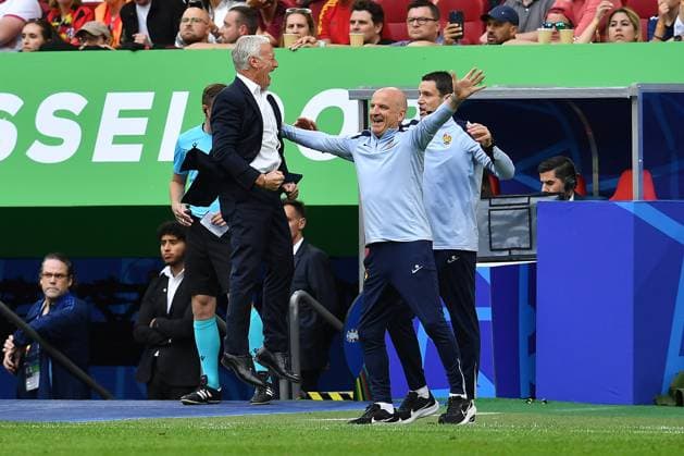 Soccer UEFA EURO 2024 Round of 16 France Belgium on 01 07 2024 at the Düsseldorf Arena in Düsseldorf Didier Deschamps Coach Head Coach France Cheers Joy Emotions Final Cheers xRx