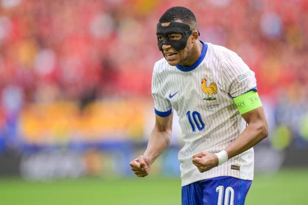 Soccer, UEFA EURO 2024 Round of 16, 20240701, France, Belgium In the picture Kylian MBAPPE France, 10 goal cheers cheers goal 1 0 Düsseldorf Düsseldorf Arena North Rhine-Westphalia Germany Copyright: Passion2Press MarkusxFischerx