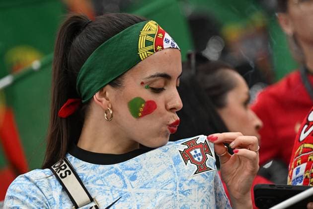 01 07 2024, xjhx, European Football Championship 2024 1 8 Final, Portugal Slovenia emspor, v l emotions, fans, atmosphere, flags, logo, Portugal, spectators, jerseys DFL DFB REGULATIONS PROHIBIT ANY USE OF PHOTOGRAPHS as IMAGE SEQUENCES and or QUASI VIDEO Frankfurt am Main