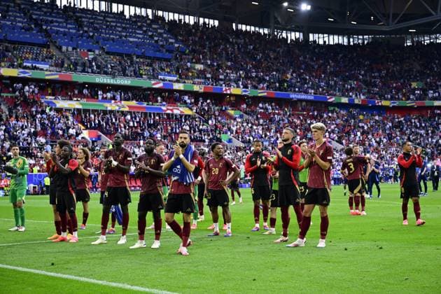 the red devils players pictured after a soccer game between France and Belgian national soccer team Red Devils, Monday 01 July 2024 in Dusseldorf, Germany, the Round of 16 game in the UEFA EURO, EM, Europameisterschaft,Fussball 2024 European championships. DIRKxWAEM  x95653604x