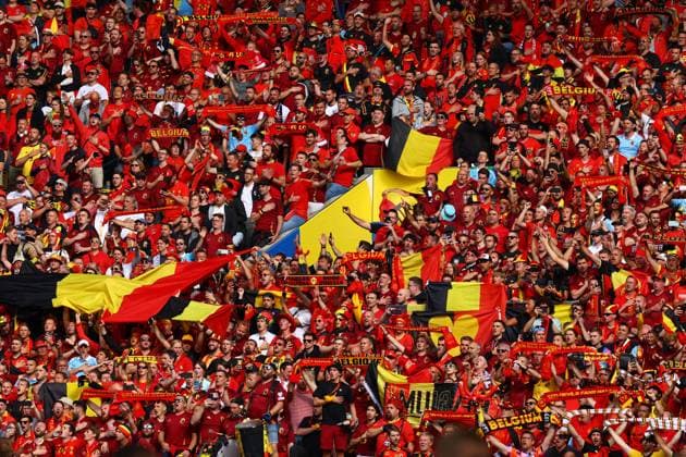 Belgium fans during the game France v Belgium, UEFA European Championship, EM, Europameisterschaft 2024, Round of 16, Football, Dusseldorf Arena, Dusseldorf, Germany - 01 Jul 2024 EDITORIAL USE ONLY No use with unauthorised audio, video, data, fixture lists, club league logos or live services. Online in-match use limited to 120 images, no video emulation. No use in betting, games or single club league player publications.  Copyright: xKieranxMcManus Shutterstockx 14566634dd