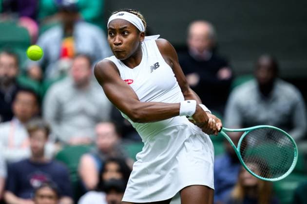 240701 Coco Gauff of USA competes in a first round singles tennis match during day 1 of Wimbledon on July 1, 2024 in London Photo Jesper Zerman BILDBYRAN kod JZ JZ0547 tennis wimbledon day 1 bbeng  Copyright: JESPERxZERMAN BB240701JZ104