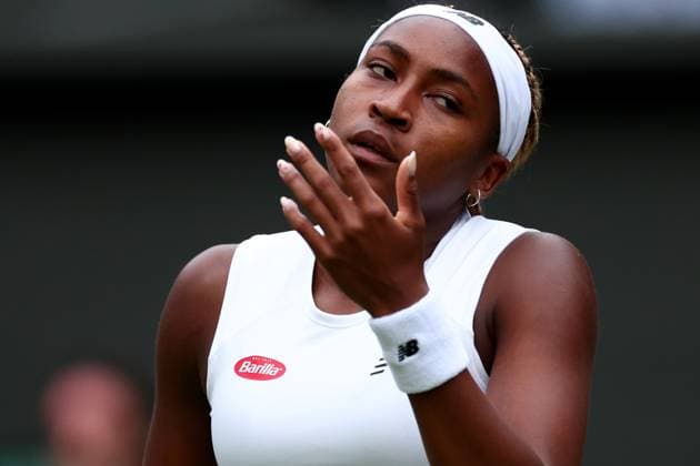 1st July 2024; All England Lawn Tennis and Croquet Club, London, England; Wimbledon Tennis Tournament, Day 1; Coco Gauff (USA) reacts after she drops a point during her first round match against Caroline Dolehide (USA)  ActionPlus12662478 ShaunxBrooks