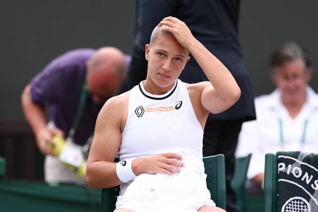1st July 2024; All England Lawn Tennis and Croquet Club, London, England; Wimbledon Tennis Tournament, Day 1; A dejected looking Diane Parry (FRA) during her first round match against Naomi Osaka (JPN)  ActionPlus12662526 ShaunxBrooks