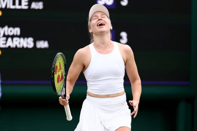 1st July 2024; All England Lawn Tennis and Croquet Club, London, England; Wimbledon Tennis Tournament, Day 1; Daria Saville (AUS) during her first round match against Peyton Stearns (USA)  ActionPlus12662535 ShaunxBrooks