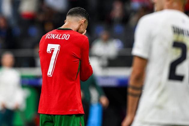 FRANKFURT - Cristiano Ronaldo of Portugal is disappointed after missing a penalty during the UEFA EURO, EM, Europameisterschaft,Fussball 2024 round of 16 match between Portugal and Slovenia at the Frankfurt Arena on July 1, 2024 in Frankfurt, Germany. ANP Hollandse Hoogte UEFA EURO 2024 2024 xVIxANPxSportx xGerritxvanxKeulenxIVx 502566998 originalFilename: 502566998.jpg