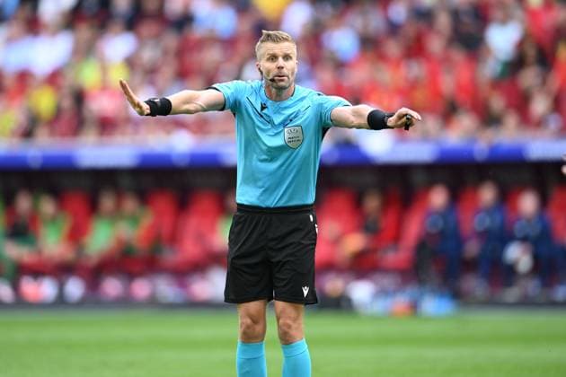 Glenn Nyberg (Referee) during the UEFA EURO, EM, Europameisterschaft,Fussball Germany 2024 match between France 1-0 Belgium at Dusseldorf Arena on July 01, 2024 in Dusseldorf , Germany. Noxthirdxpartyxsales  (258328563)