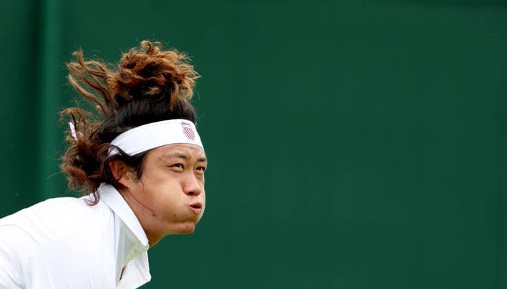 (240702) -- LONDON, July 2, 2024 -- Zhang Zhizhen serves during the men s singles first round match between Zhang Zhizhen of China and Maxime Janvier of France at Wimbledon tennis Championship in London, Britain, on July 1, 2024. ) (SP)BRITAIN-LONDON-TENNIS-WIMBLEDON LixYing 