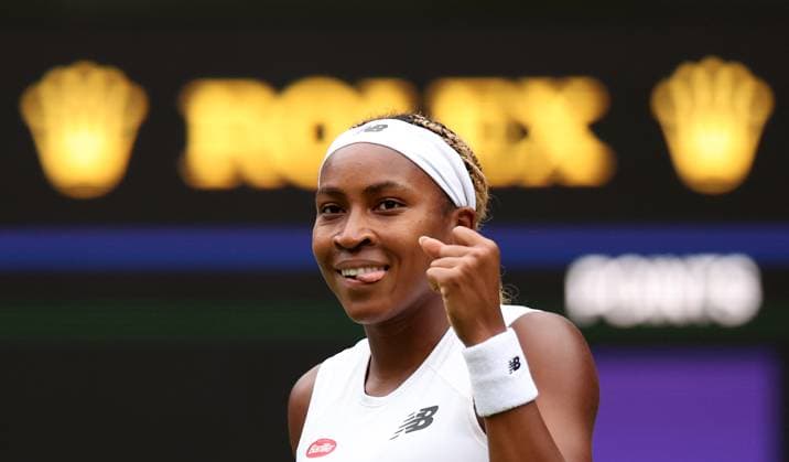 (240702) -- LONDON, July 2, 2024 -- Coco Gauff celebrates after winning the women s singles first round match between Coco Gauff of the United States and Caroline Dolehide of the United States at Wimbledon tennis Championship in London, Britain, on July 1, 2024. ) (SP)BRITAIN-LONDON-TENNIS-WIMBLEDON LixYing 