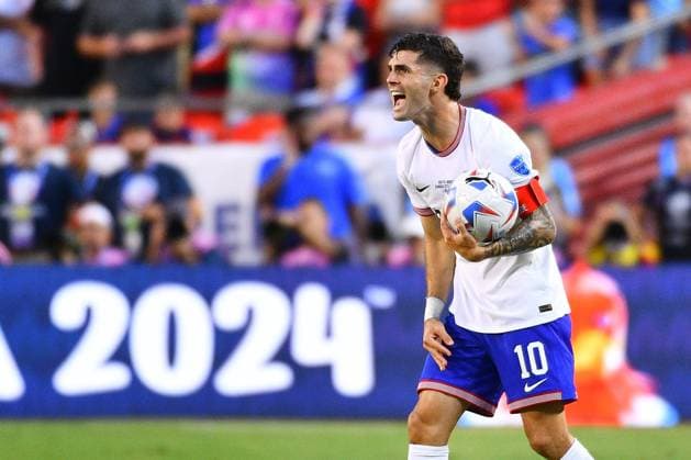 Fußball, Copa America, USA - Uruguay RECORD DATE NOT STATED Copa America USA 2024 United States 0-1 Uruguay Christian Pulisic of USA during the CONMEBOL Copa America 2024 group C match between United States (USA) and Uruguay, at GEHA Field at Arrowhead Stadium, on July 01, 2024 in Kansas City, Kansas, United States. KANSAS CITY KANSAS UNITED STATES  Copyright: xAdrianxMaciasx 20240701210113_CA_GC_2024_USA_URU_PULISIC103