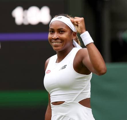 (240702) -- LONDON, July 2, 2024 -- Coco Gauff celebrates after winning the women s singles first round match between Coco Gauff of the United States and Caroline Dolehide of the United States at Wimbledon tennis Championship in London, Britain, on July 1, 2024. ) (SP)BRITAIN-LONDON-TENNIS-WIMBLEDON LixYing 