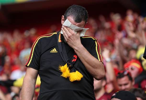 Football - 2024 UEFA European Championship, EM, Europameisterschaft Finals - Round of Sixteen - France vs Belgium - Dusseldorf Arena - Monday 1st July 2024 A Belgium fan is seen at full time 