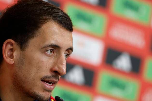 EURO 2024, Nationalteam Spanien Pressekonferenz Spain s player Mikel Oyarzabal attends press conference, PK, Pressekonferenz held following a training session of the team in Donaueschingen, Germany, 02 July 2024.. Spain will face Germany in their Euro2024 quarter final soccer match on 05 July. Press conference of Oyarzabal !ACHTUNG: NUR REDAKTIONELLE NUTZUNG!  Copyright: xJ.J.xGuillenx GRAF564 20240702-55014036457_1