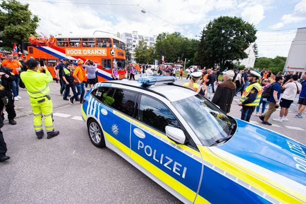 02 07 2024 Football, European Championship 2024 in Germany, fans in Munich Romania Netherlands Dutch fans at the fan march near the Olympic Park before the match