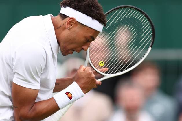 2nd July 2024; All England Lawn Tennis and Croquet Club, London, England; Wimbledon Tennis Tournament, Day 2; Paul Jubb (GBR) celebrates after he breaks serve during his first round match against Thiago Seyboth Wild (BRA)  ActionPlus12662596 ShaunxBrooks