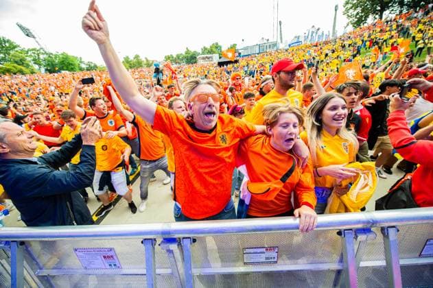 02 07 2024 Football, European Championship 2024 in Germany, fans in Munich Romania Netherlands Dutch fans in the Fanzone Munich in the Olympic Park