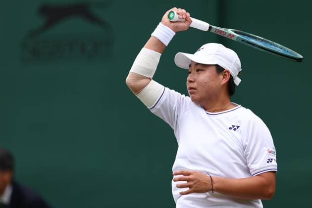 2nd July 2024; All England Lawn Tennis and Croquet Club, London, England; Wimbledon Tennis Tournament, Day 2; Zhuoxuan Bai (CHN) during her first round match against Harriet Dart (GBR)  ActionPlus12662591 ShaunxBrooks
