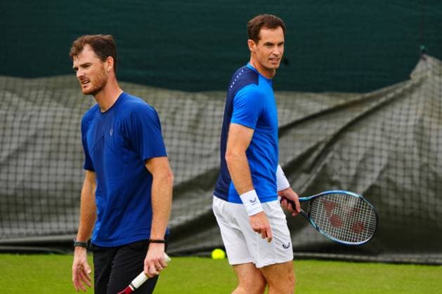 Andy Murray practises with brother Jamie Murray after announcing his withdrawl from the Men s Singles due to injury Wimbledon Tennis Championships, Day 2, The All England Lawn Tennis and Croquet Club, London, UK - 02 Jul 2024  Copyright: xJavierxGarcia Shutterstockx 14567681cm