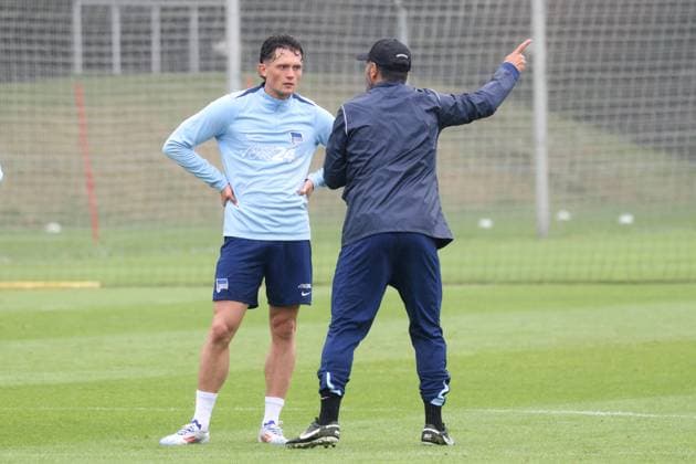 DEU, DFL, 2 FBL Hertha BSC, Training, 02 07 2024, Sportforum, Berlin, DEU, DFL, 2 FBL Hertha BSC, Training, im Bild Cheftrainer Cristian Fiel Hertha BSC Berlin , Fabian Reese Hertha BSC Berlin 11 DFL regulations prohibit any use of Photographs as image sequences and or quasi video Foto Juergen Engler nordphoto GmbH nordphotoxGmbHx xEngler nph00076