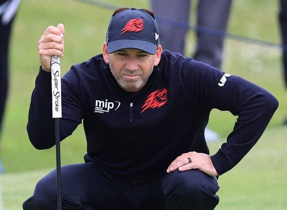 2nd July 2024; West Lancashire Golf Club, Blundellsands, Liverpool, England; Final Qualifying for The Open Golf Championship: Sergio Garcia (ESP) studies the line of his birdie putt on the 4th green  ActionPlus12662623 DavidxBlunsden