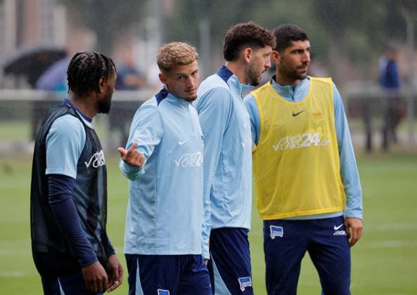 Germany, Berlin, Sportpark, GER, 2 FBL, Hertha BSC, Season 2024 25, Training, Photo Deyovaisio Zeefuik, Michael Cuisance, Agustín Rogel, Andreas Bouchalakis