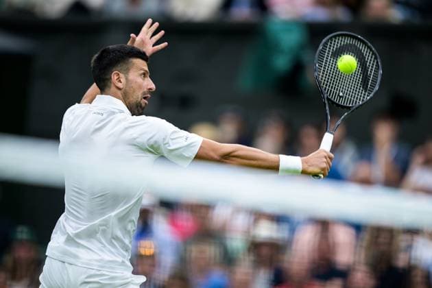 240702 Novak Djokovic of Serbia competes in a first round singles match during day 2 of Wimbledon on July 2, 2024 in London Photo Jesper Zerman BILDBYRAN kod JZ JZ0548 tennis wimbledon aeltc day 2 bbeng  Copyright: JESPERxZERMAN BB240702JZ014