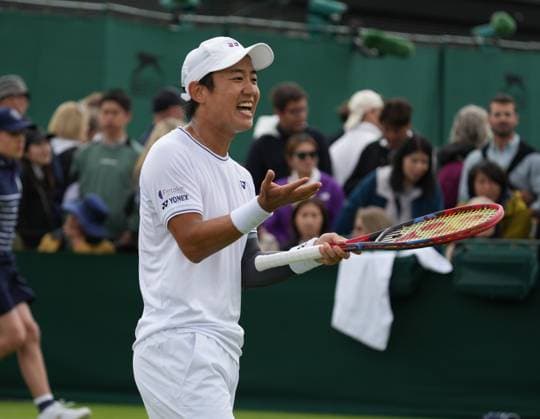 Lawn Tennis - 2024 Wimbledon Championship - Yoshihito Nishioka (JPN) v Nunu Borges (POR) - All England Lawn Tennis & Croquet Club - Tuesday 2nd July 2024 Yoshihito Nishioka (JPN) 