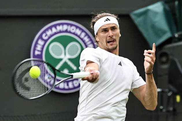 Alexander Zverev, GER, during first round of 2024 All England Lawn Tennis Championships at Wimbledon, gentlemens singles, London, 02 07 2024