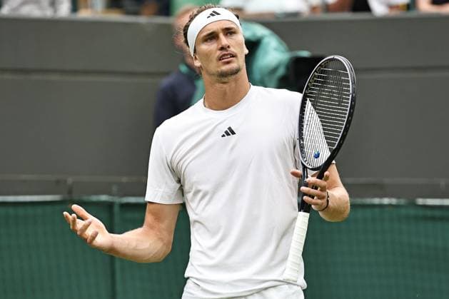 Alexander Zverev, GER, during first round of 2024 All England Lawn Tennis Championships at Wimbledon, gentlemens singles, London, 02 07 2024