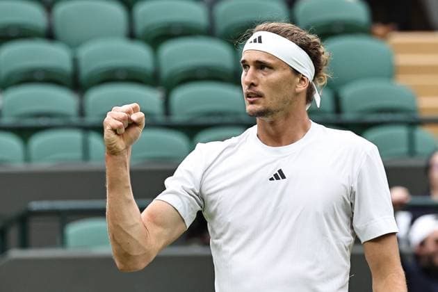 Alexander Zverev, GER, during first round of 2024 All England Lawn Tennis Championships at Wimbledon, gentlemens singles, London, 02 07 2024