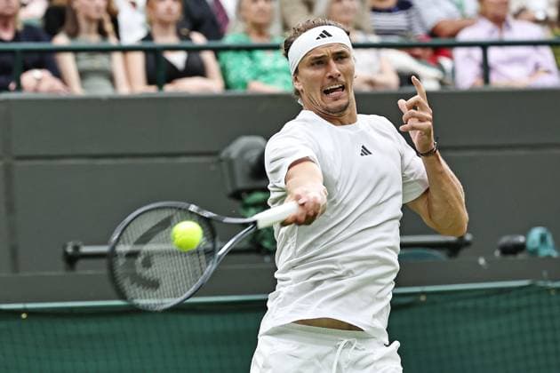 Alexander Zverev, GER, during first round of 2024 All England Lawn Tennis Championships at Wimbledon, gentlemens singles, London, 02 07 2024