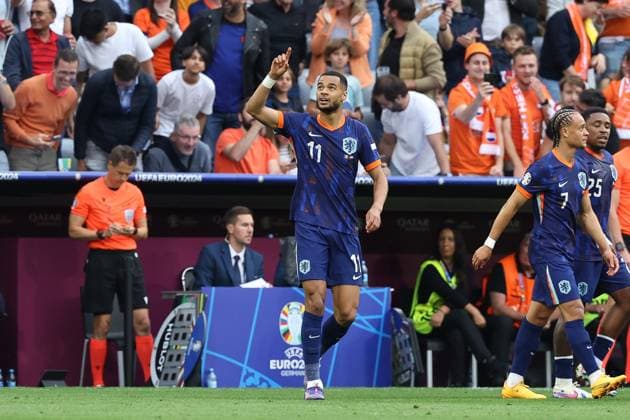 Goal celebration by Cody Gakpo 11 Netherlands to 0 1, Romania vs Netherlands, Football, UEFA Euro 2024, Round of 16, M43, 02 07 2024 Munich Bavaria Germany Copyright: xkolbert-press ChristianxKolbertx